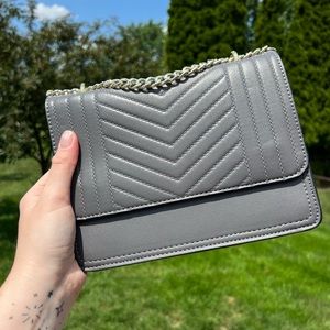 Gray Gold Detailing Chain Link Crossbody Handbag Purse Charming Charlie